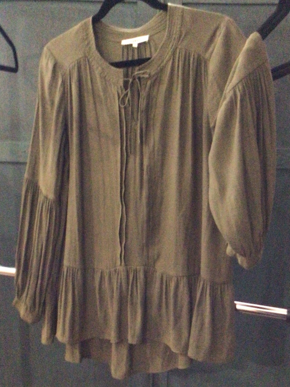 Flowy Olive Green Peasant Blouse - Women's Top